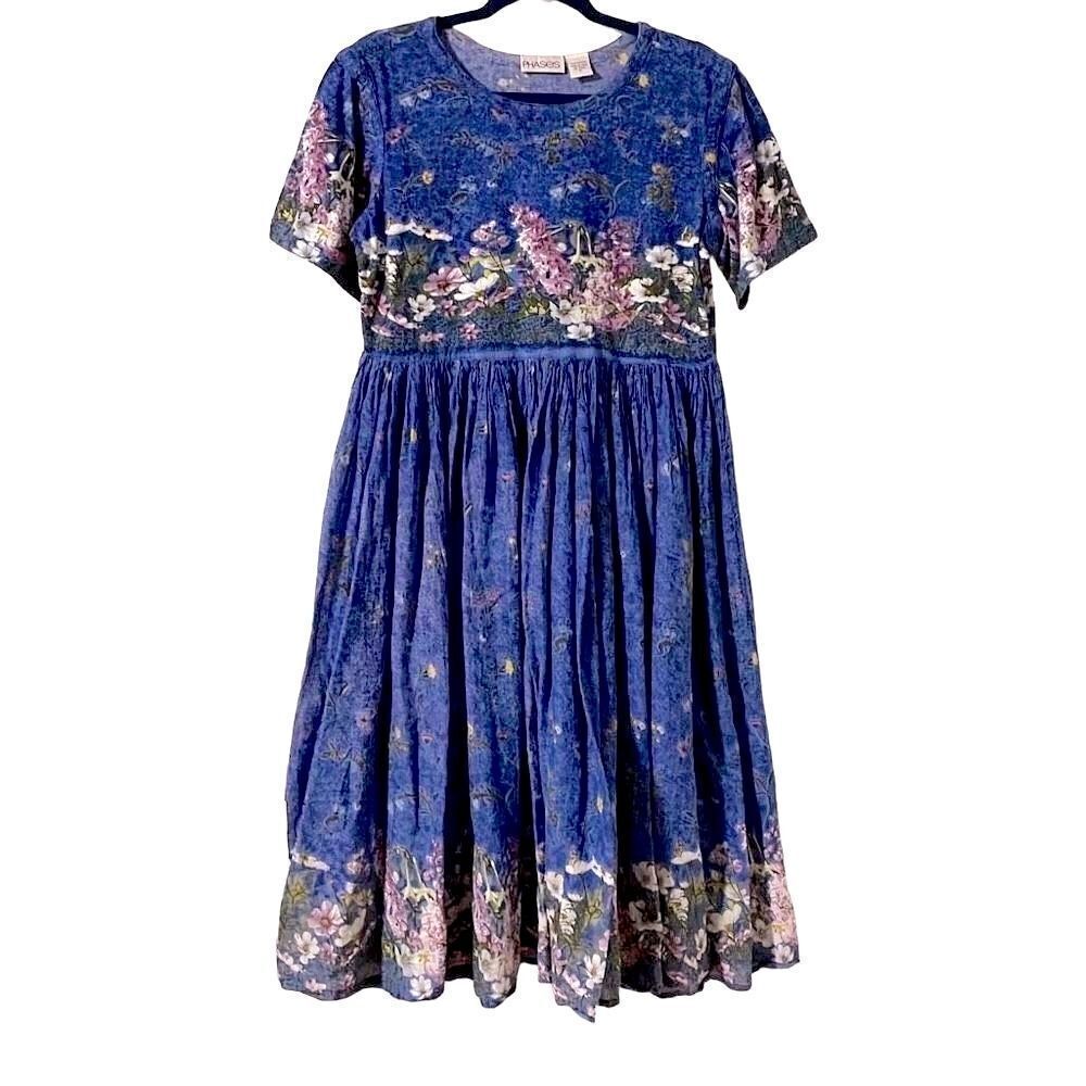 Phases 100% cotton boho cottage core garden print dress size M